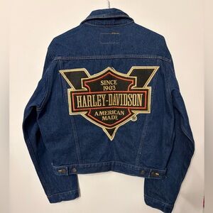 Harley-Davidson Blue Denim Jacket with Black and Gold Back Patch